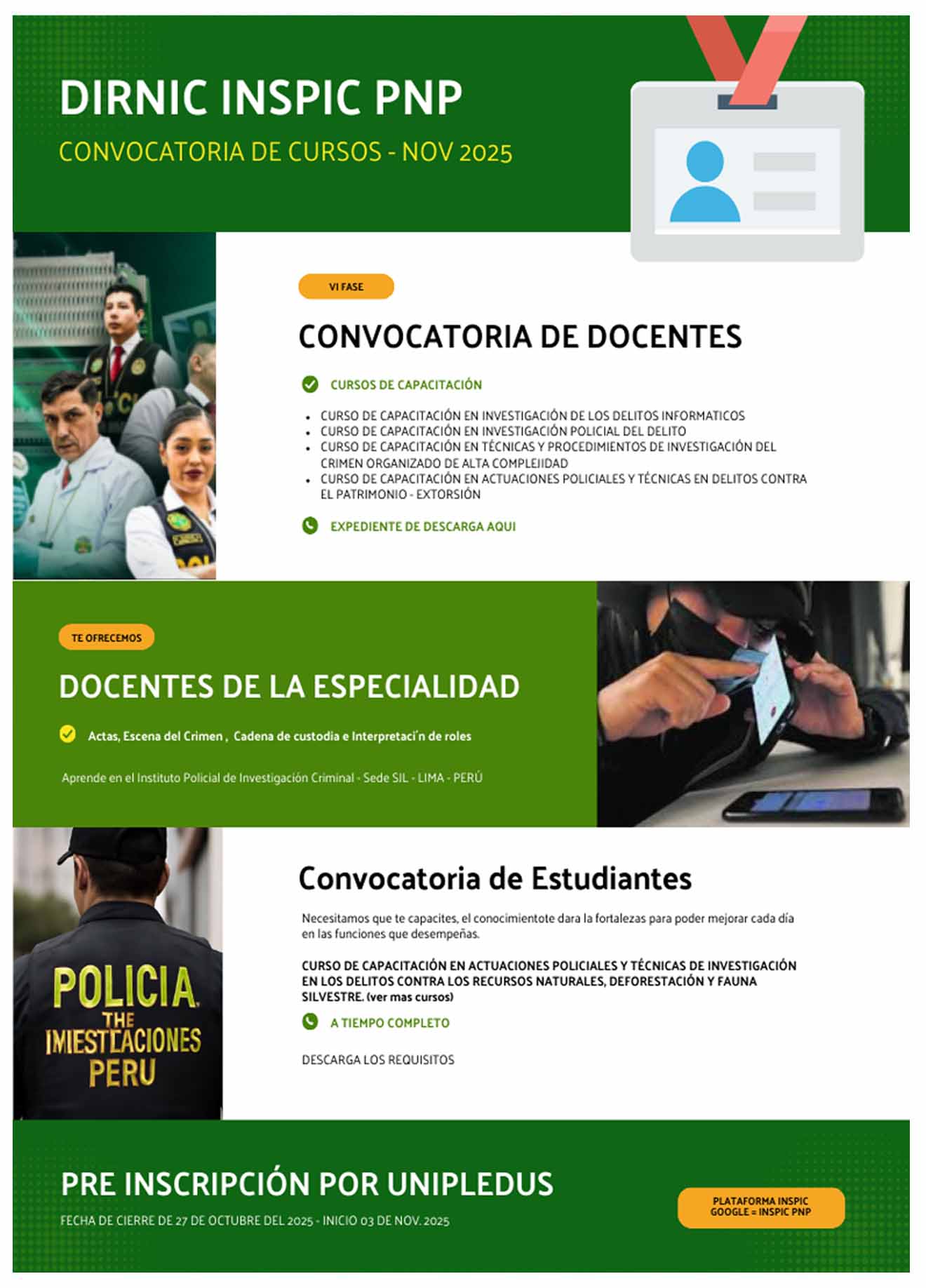 Convocatoria 2025 VI FASE -  para los CURSOS DE CAPACITACIÓN, isncripciones abiertas en el link